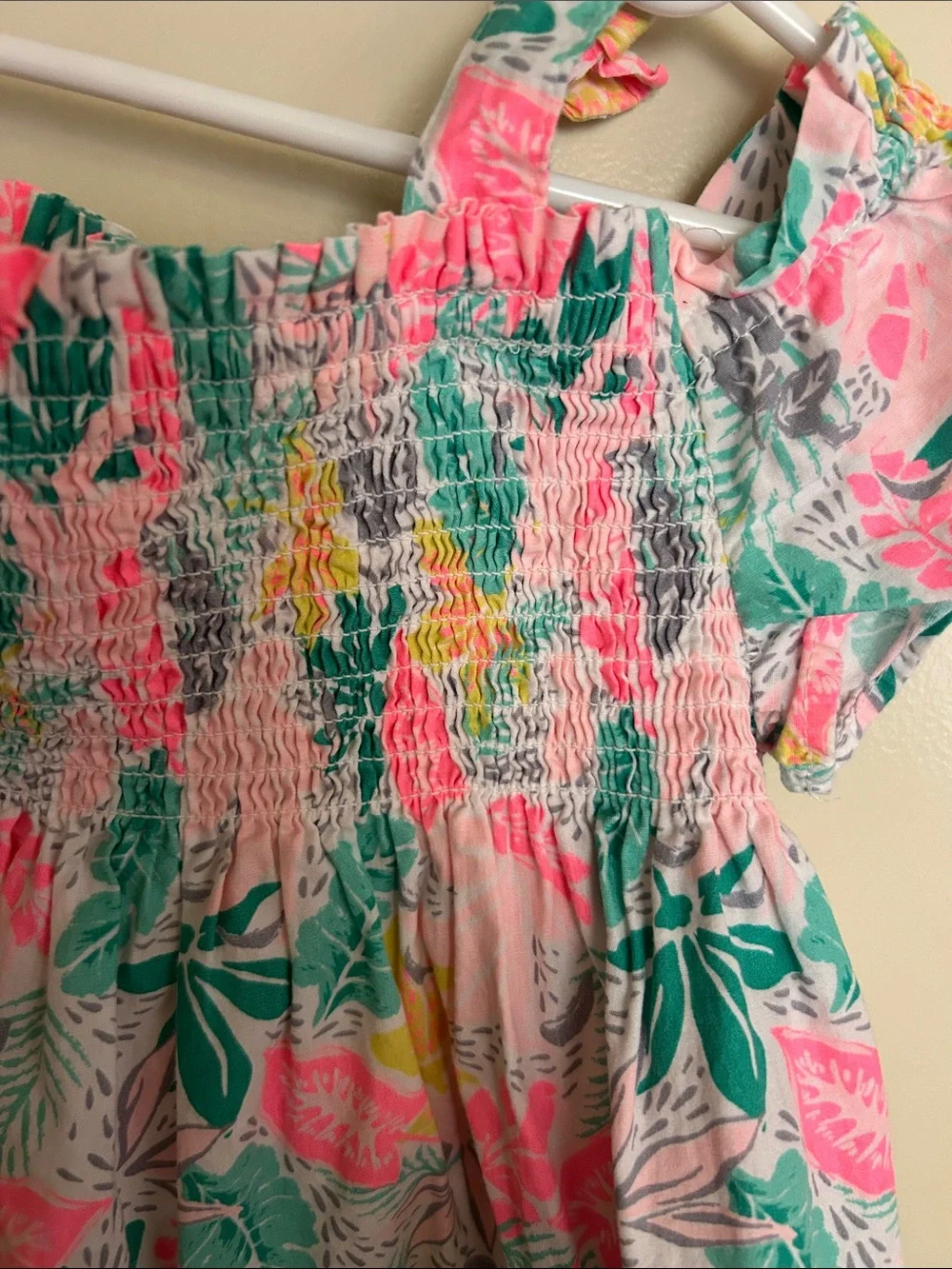 Tommy Bahama Pink Tropical Smocked Off-Shoulder Top with Straps